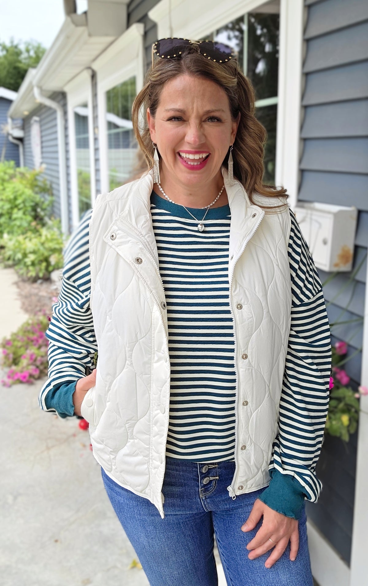 IVORY QUILTED ZIP UP VEST