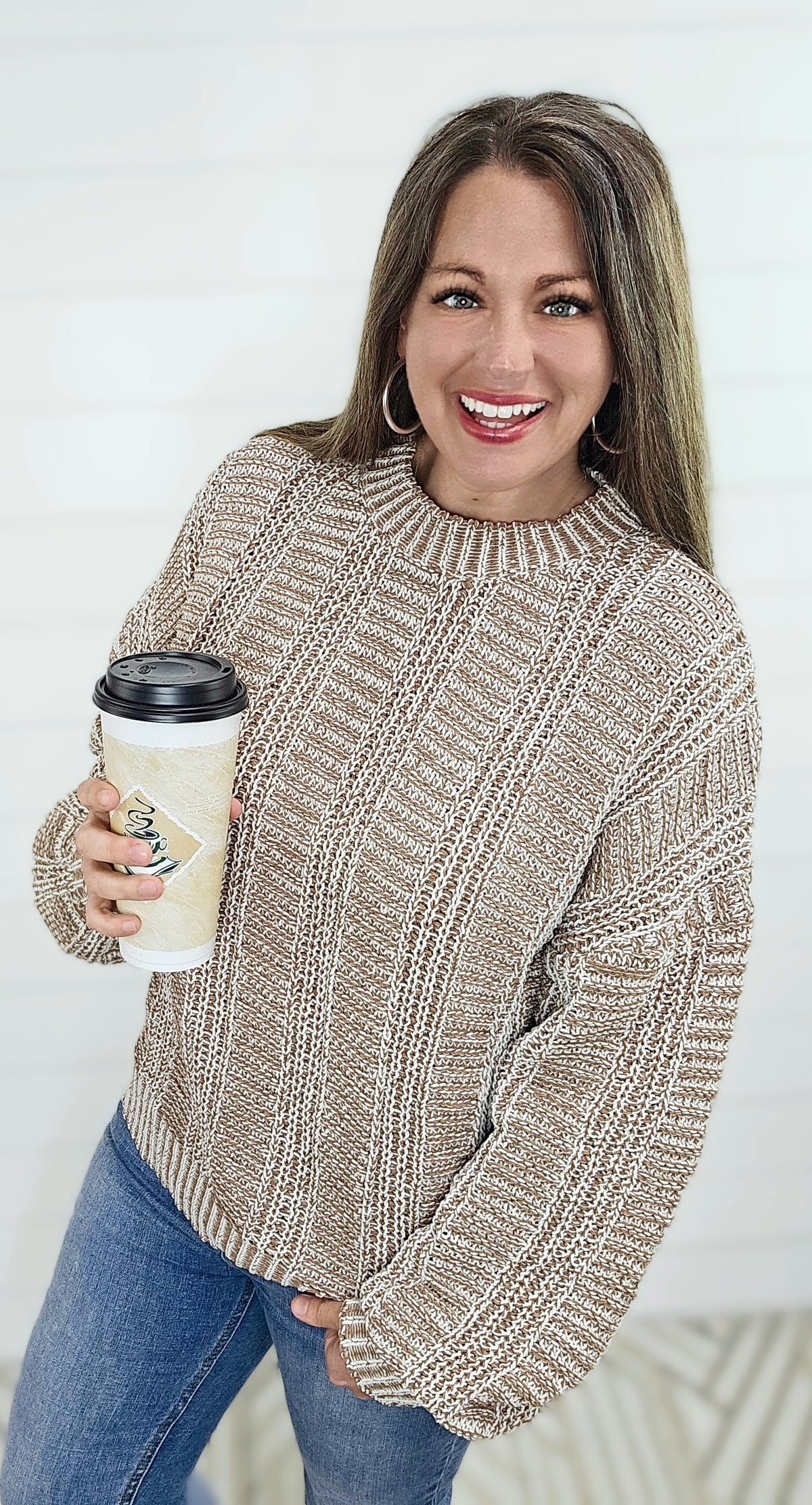 MOCHA TWO TONE PULL OVER SWEATER