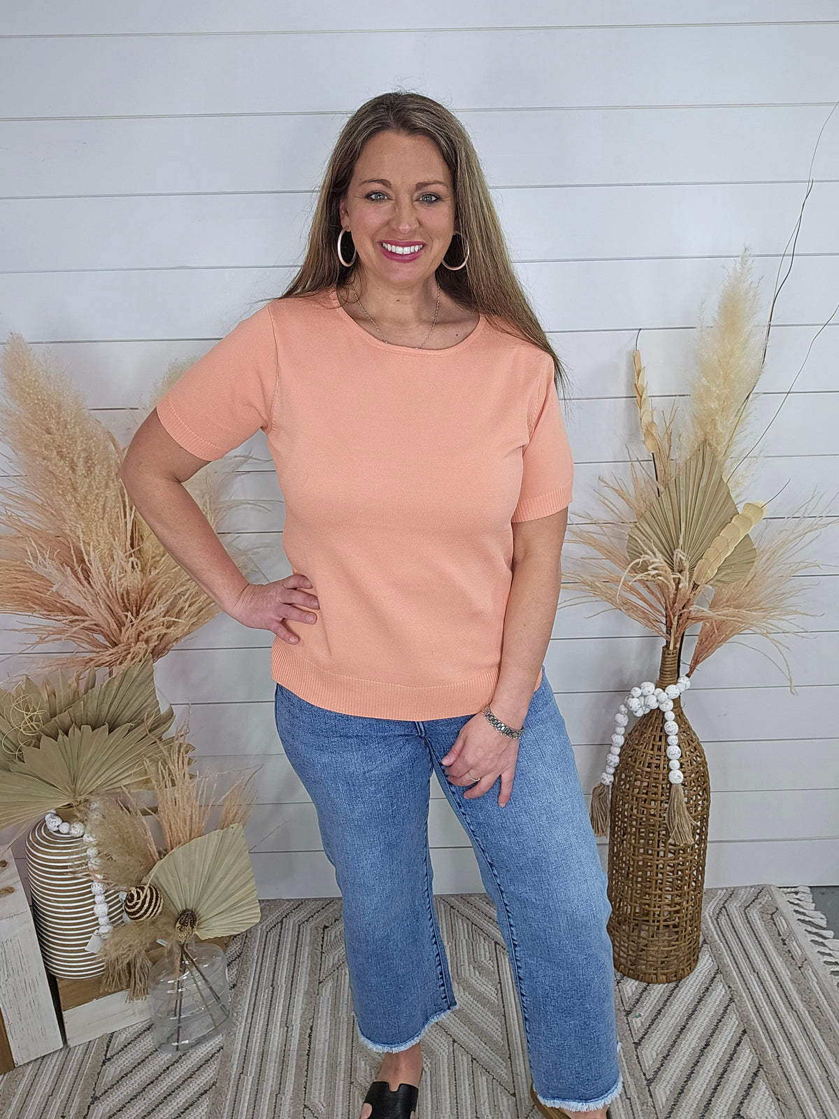 APRICOT KNIT SHORT SLEEVE TOP