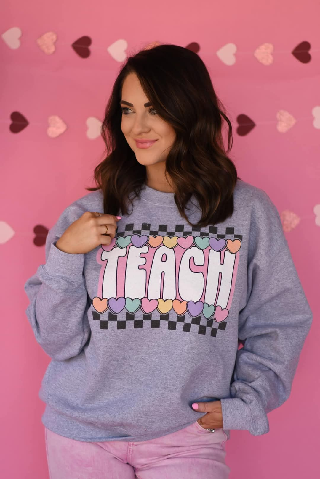 **PREORDER** TEACH CANDY HEART SWEATSHIRT - TAT 15 BUSINESS DAYS