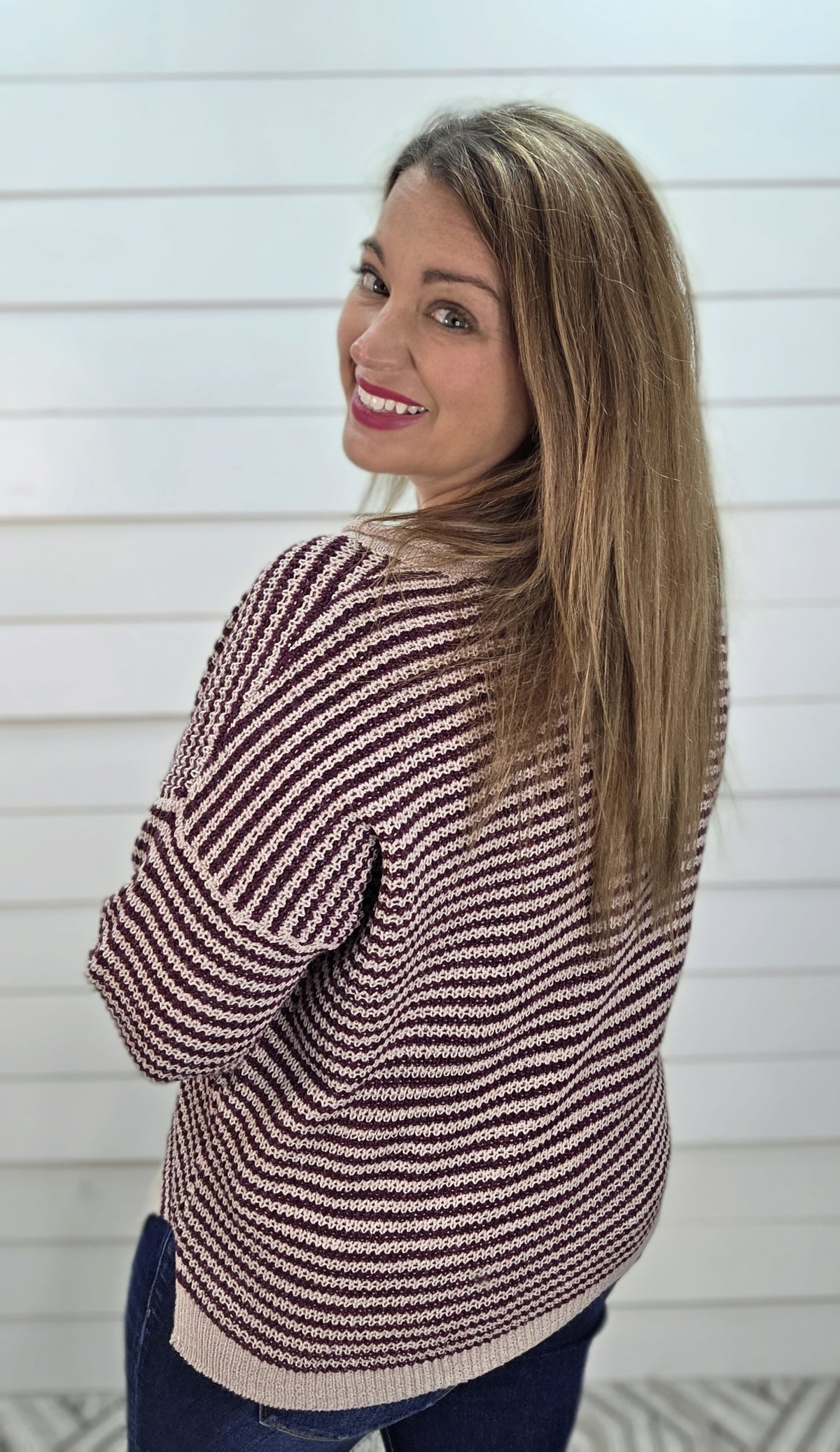 PLUM Y Slit Neck, Patch With Stitch Detailed, Waffle KNIT SWEATER
