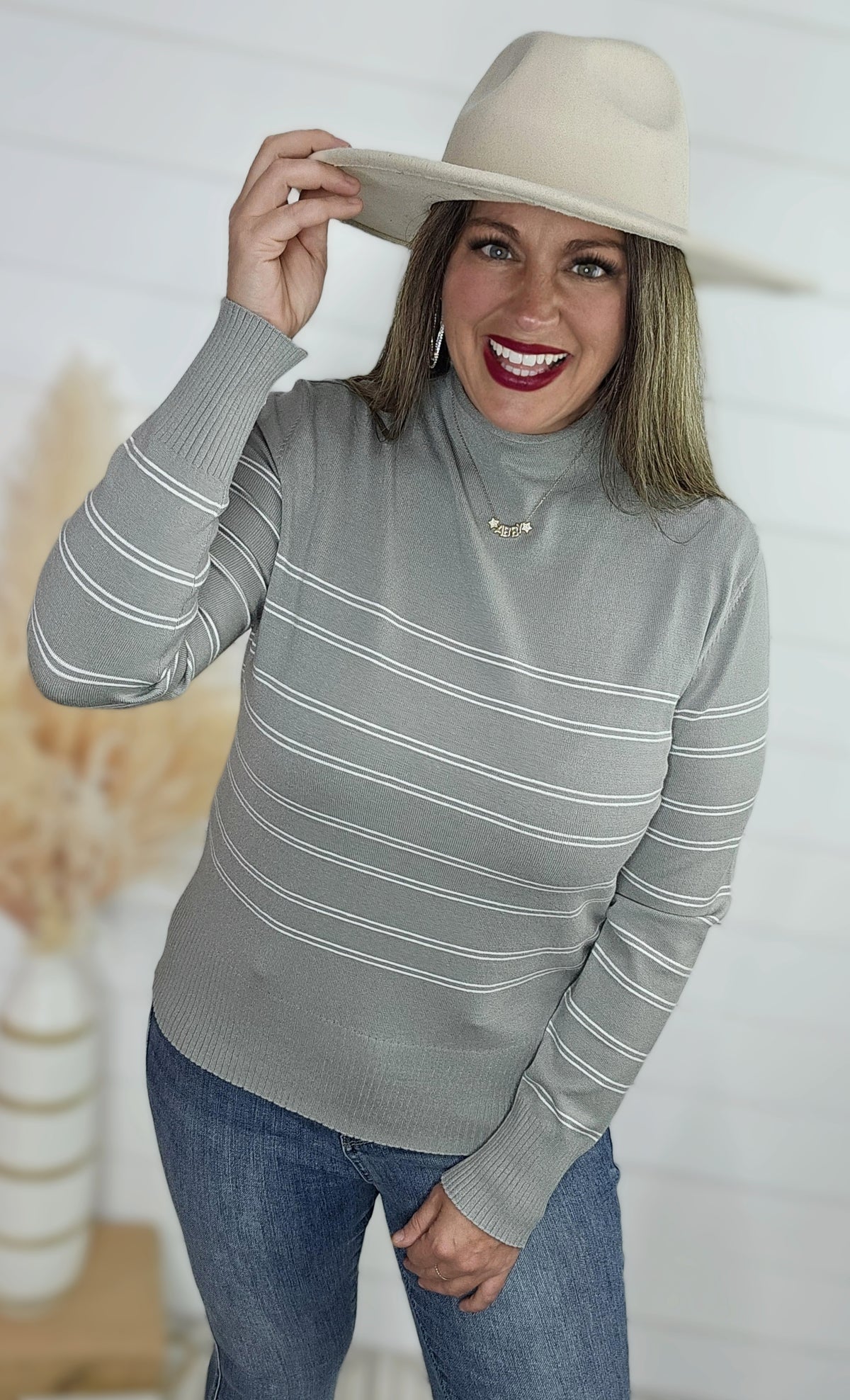 SAGE SOFT STRIPED MOCK NECK SWEATER