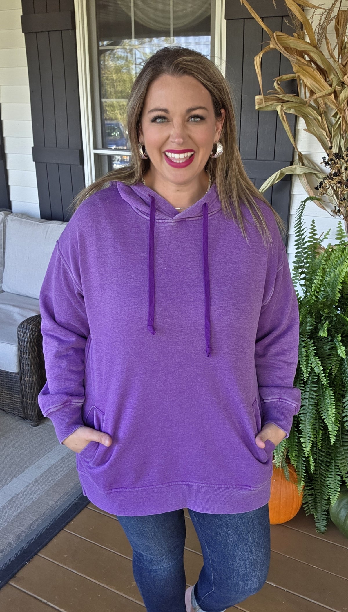 PURPLE MINERAL WASH HOODED PULLOVER W/ POCKETS