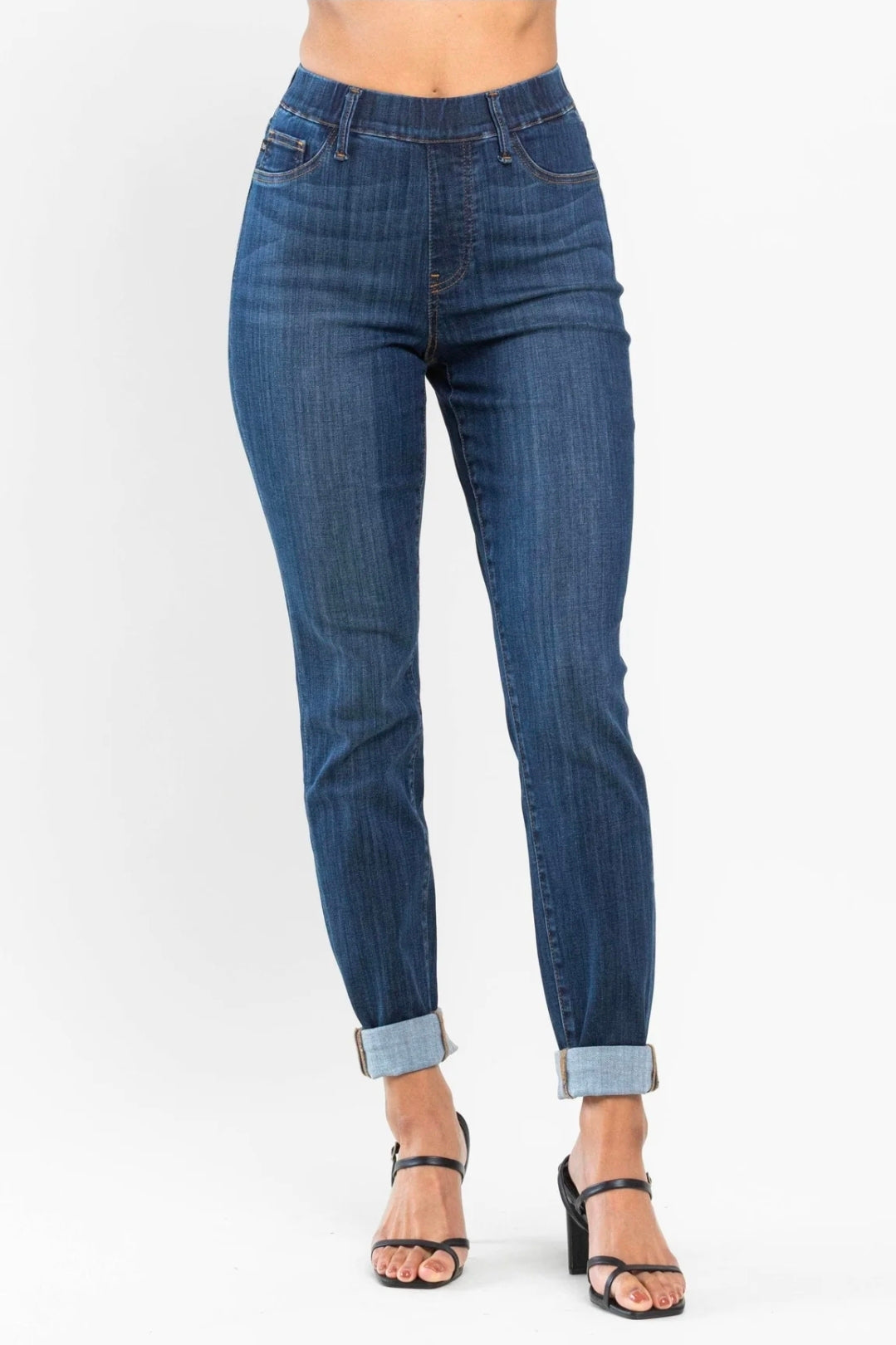 JUDY BLUE HW PULL ON CUFF SLIM JEANS