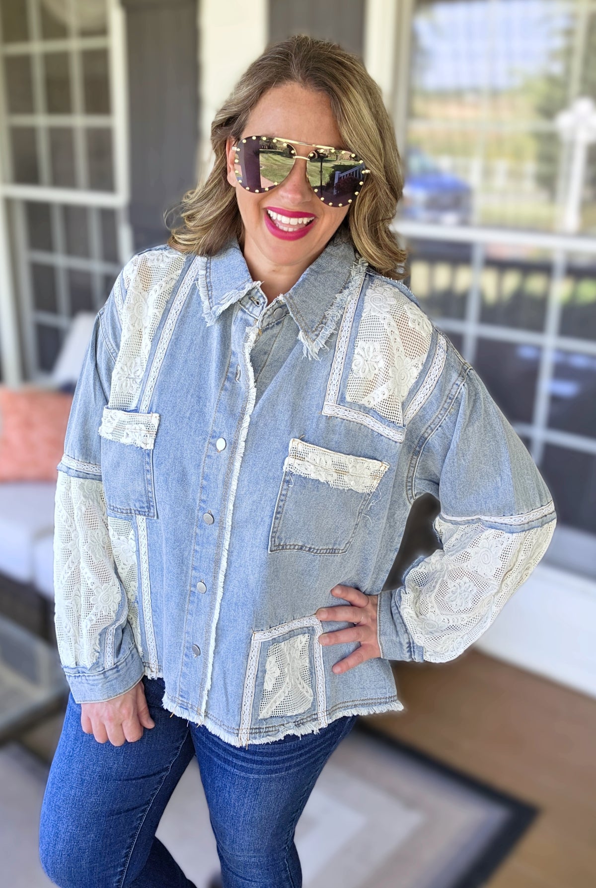 POL DENIM/LACE CONTRAST JACKET