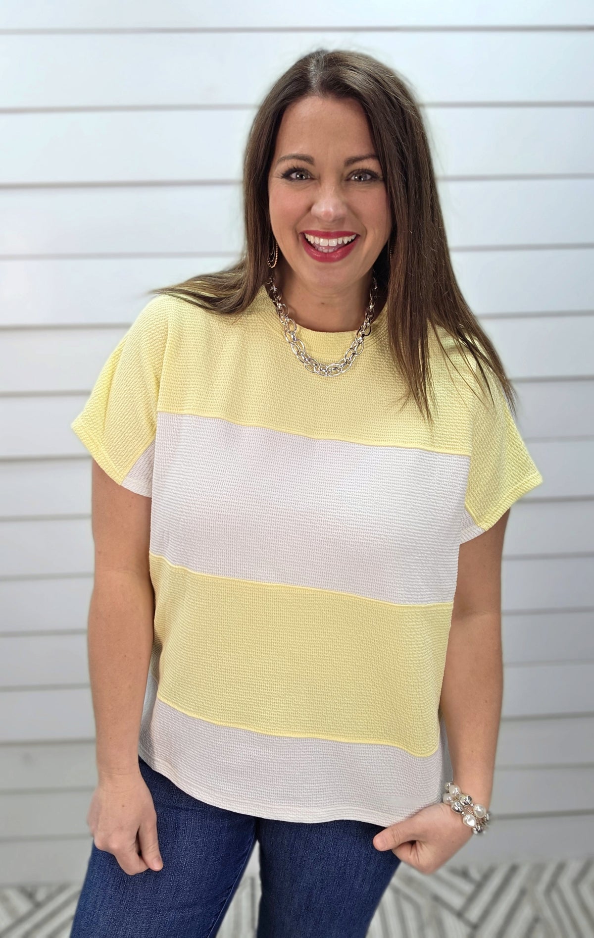 BANANA COLORBLOCK CLOUD KNIT TOP