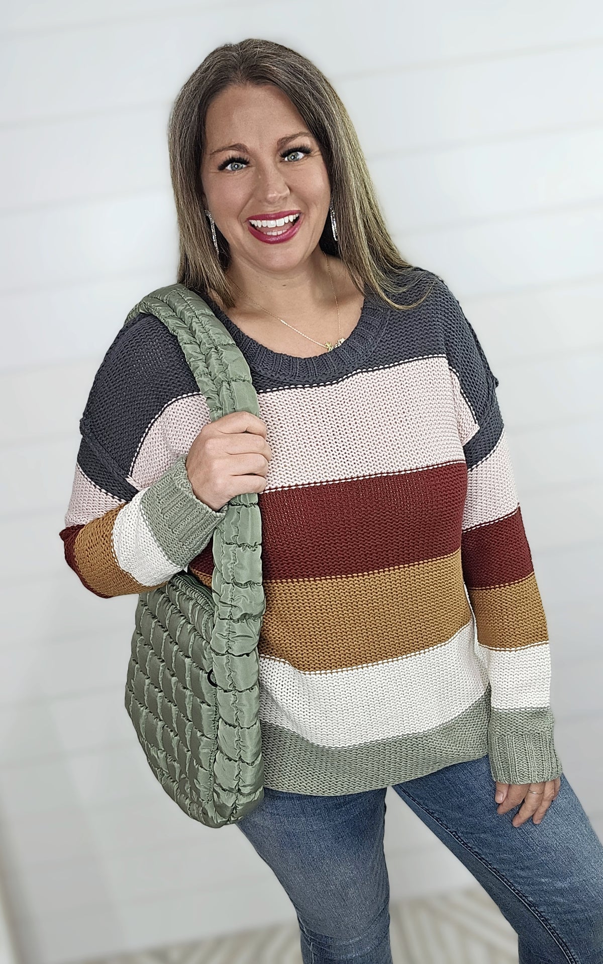 MULTI STRIPE MULTI COLOR CREW NECK KNIT SWEATER