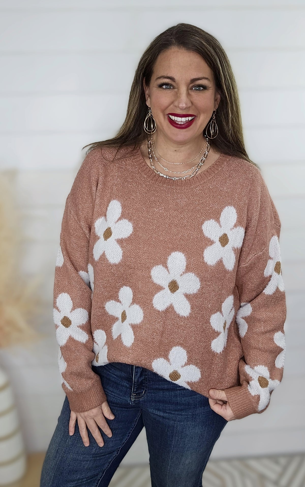 MAUVE FLORAL PRINT KNIT SWEATER