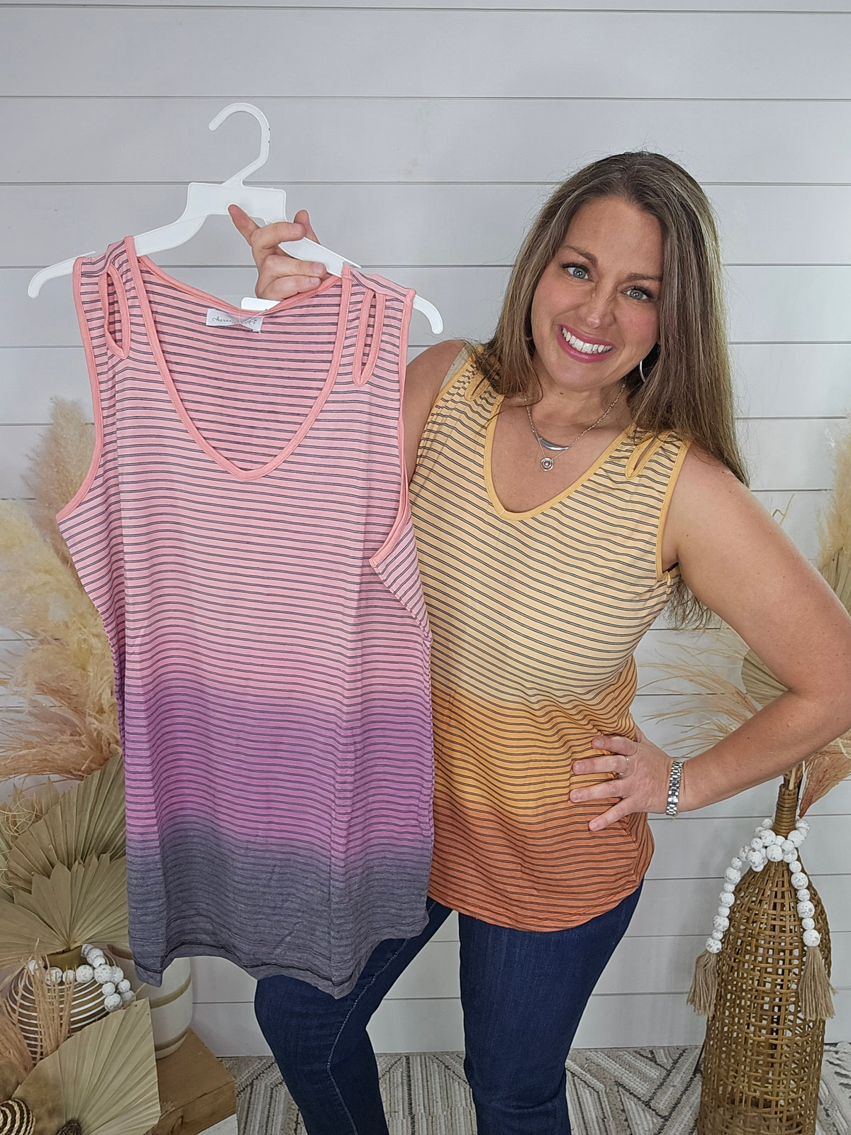 ORANGE OMBRE STRIPED KNIT TOP