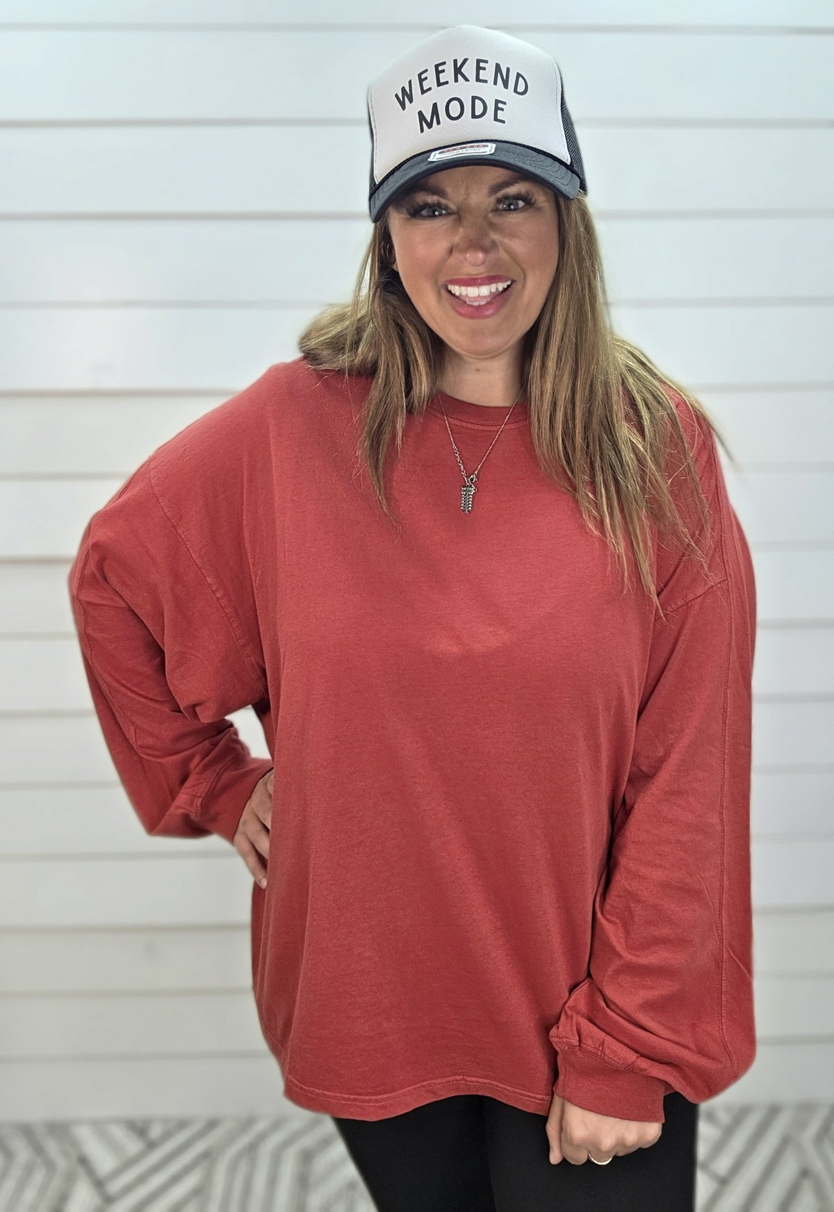 DARK RED OVERSIZED LONG SLEEVE COTTON TOP