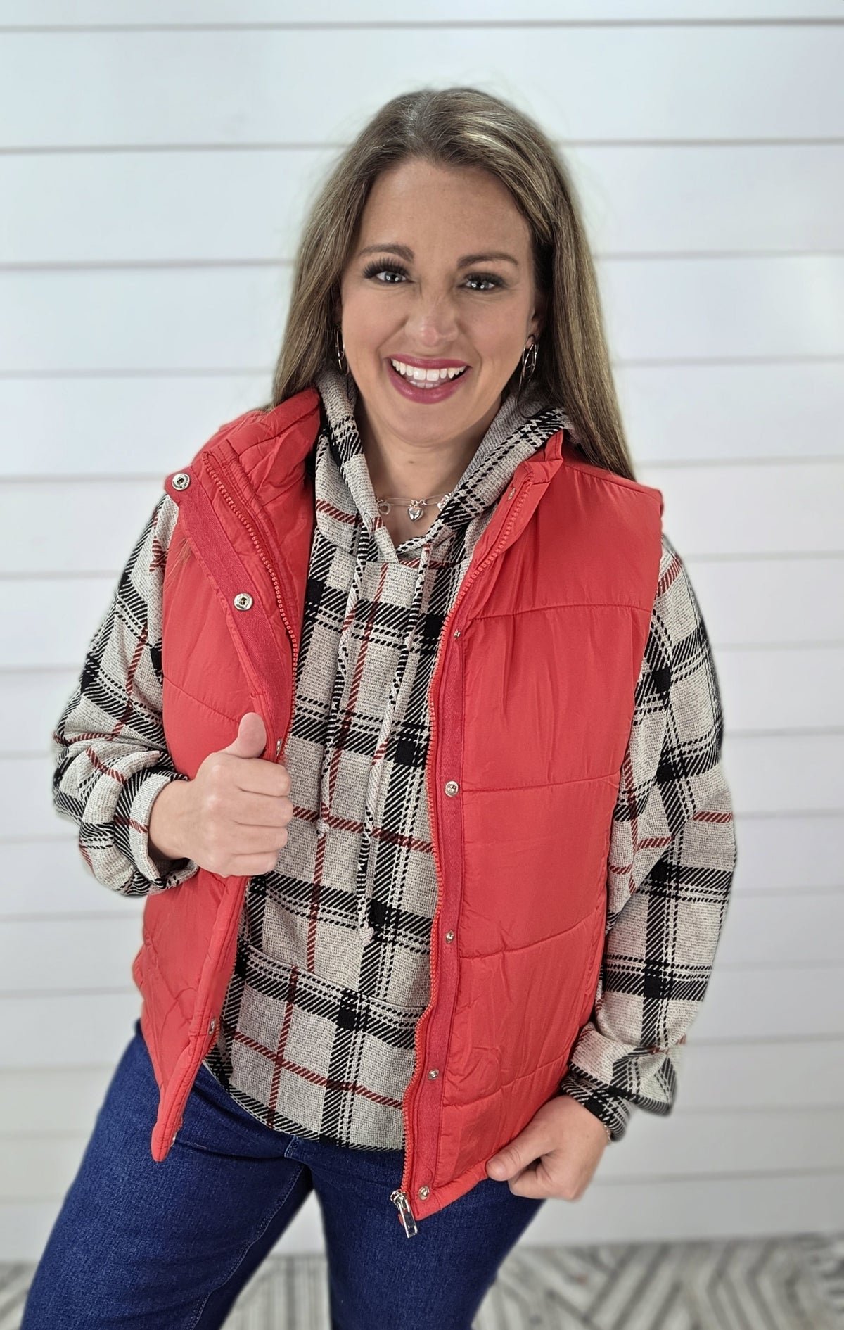 RED SNAP/ZIP PUFFER VEST