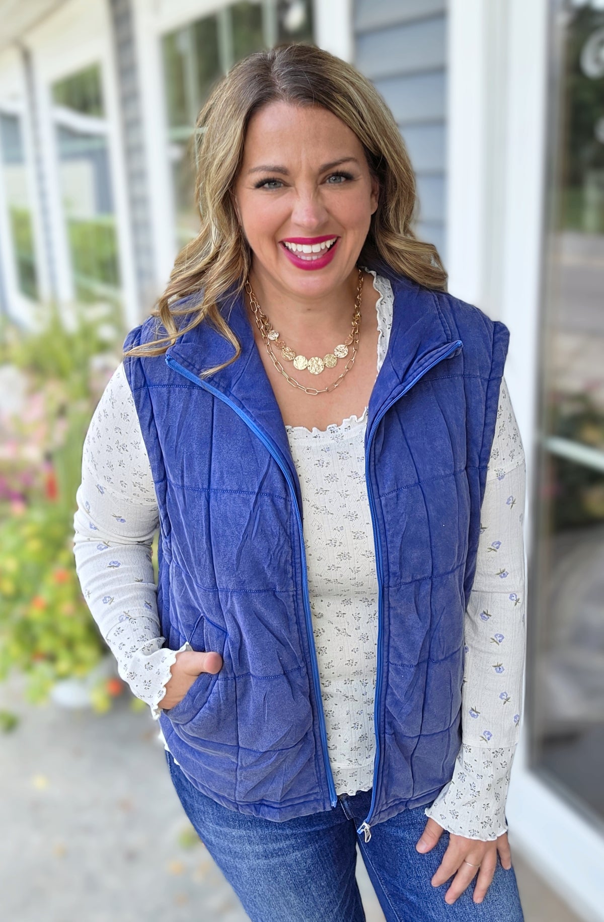 MINERAL WASH ULTRA SOFT QUILTED VEST - BLUE