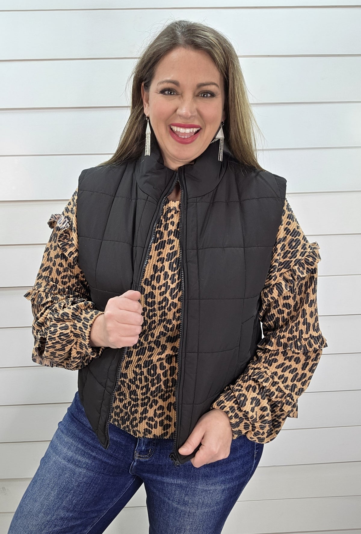 BLACK PUFF ZIPPER VEST