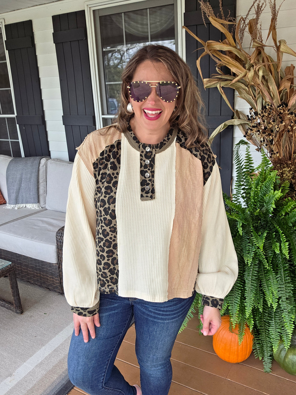 POL CREAM/ANIMAL CONTRAST OVERSIZED TOP