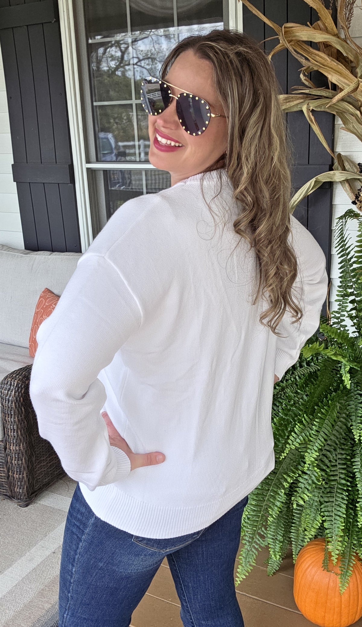 CREAM MULTI COLOR EMBROIDED "THANKFUL" SWEATER