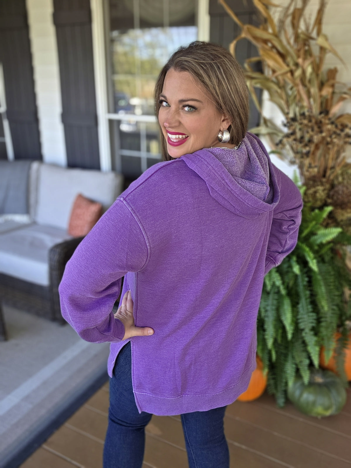 PURPLE MINERAL WASH HOODED PULLOVER W/ POCKETS