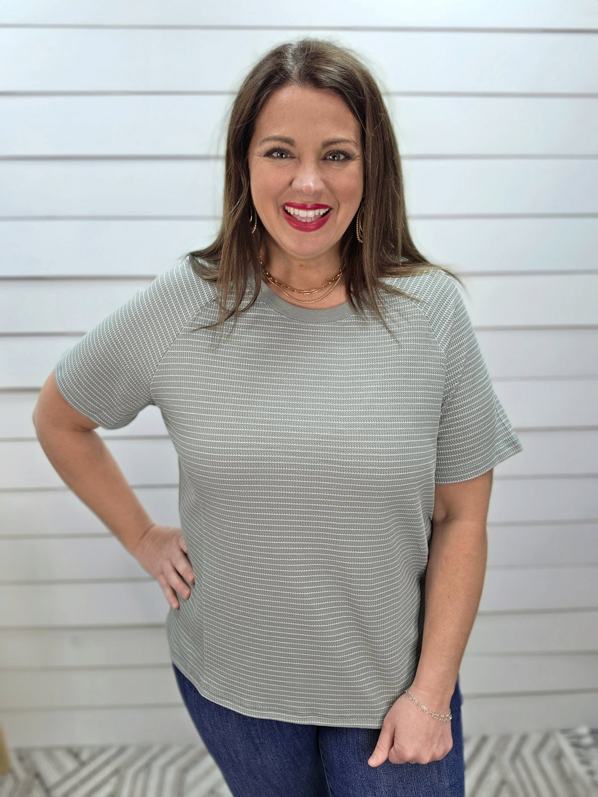 SAGE STRIPED TEXTURED KNIT TOP