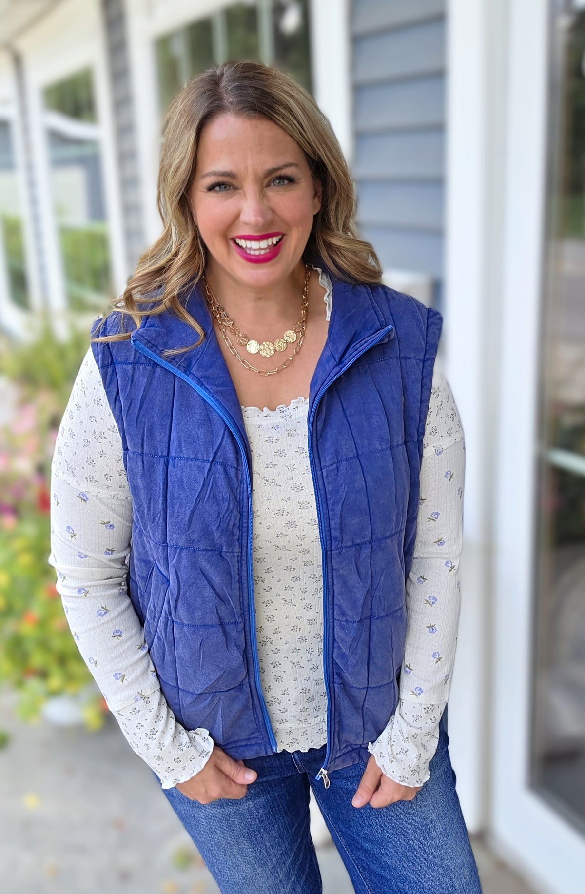 MINERAL WASH ULTRA SOFT QUILTED VEST - BLUE