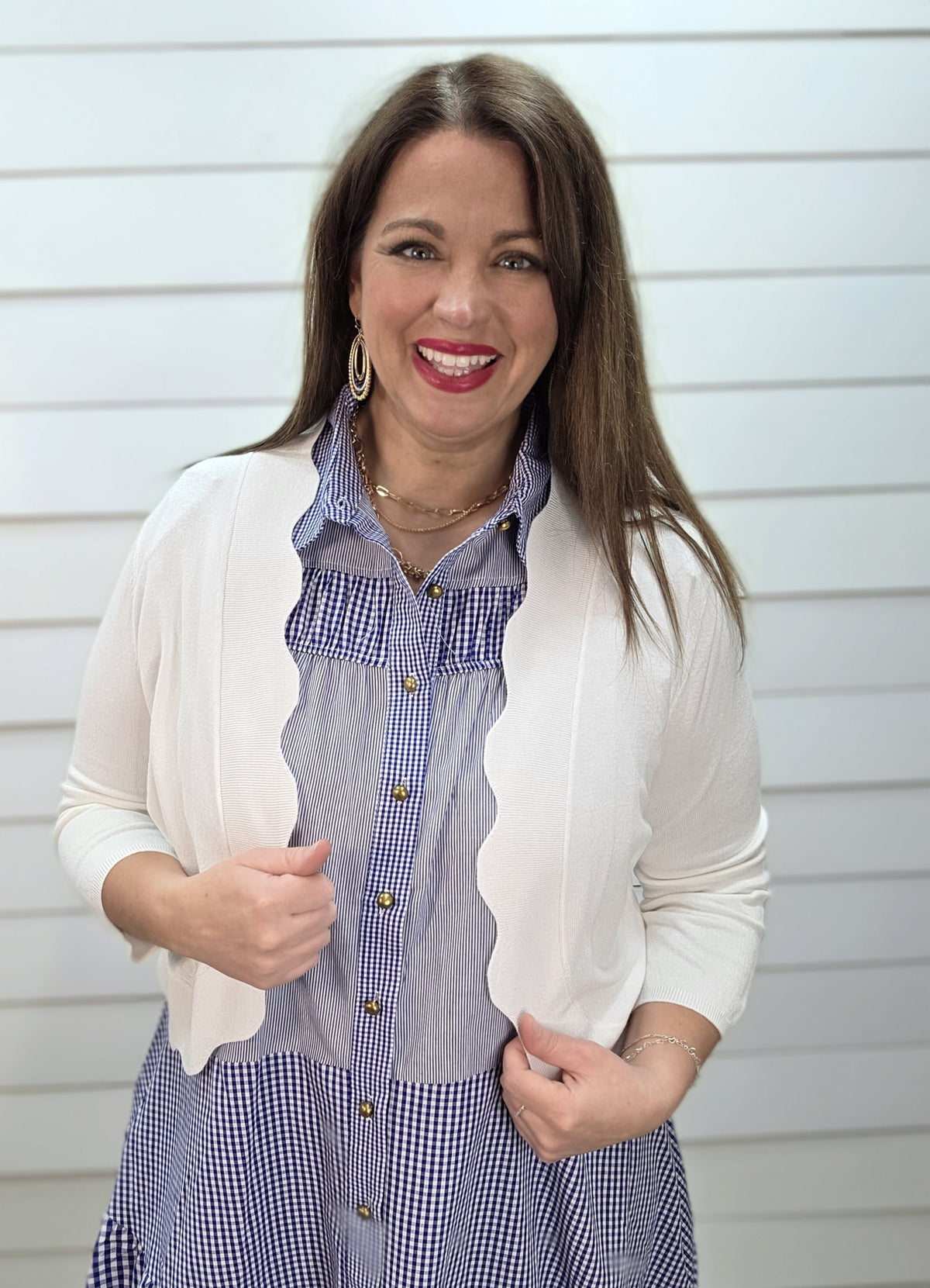 BLUE STRIPED/GINGHAM BUTTON DOWN DRESS