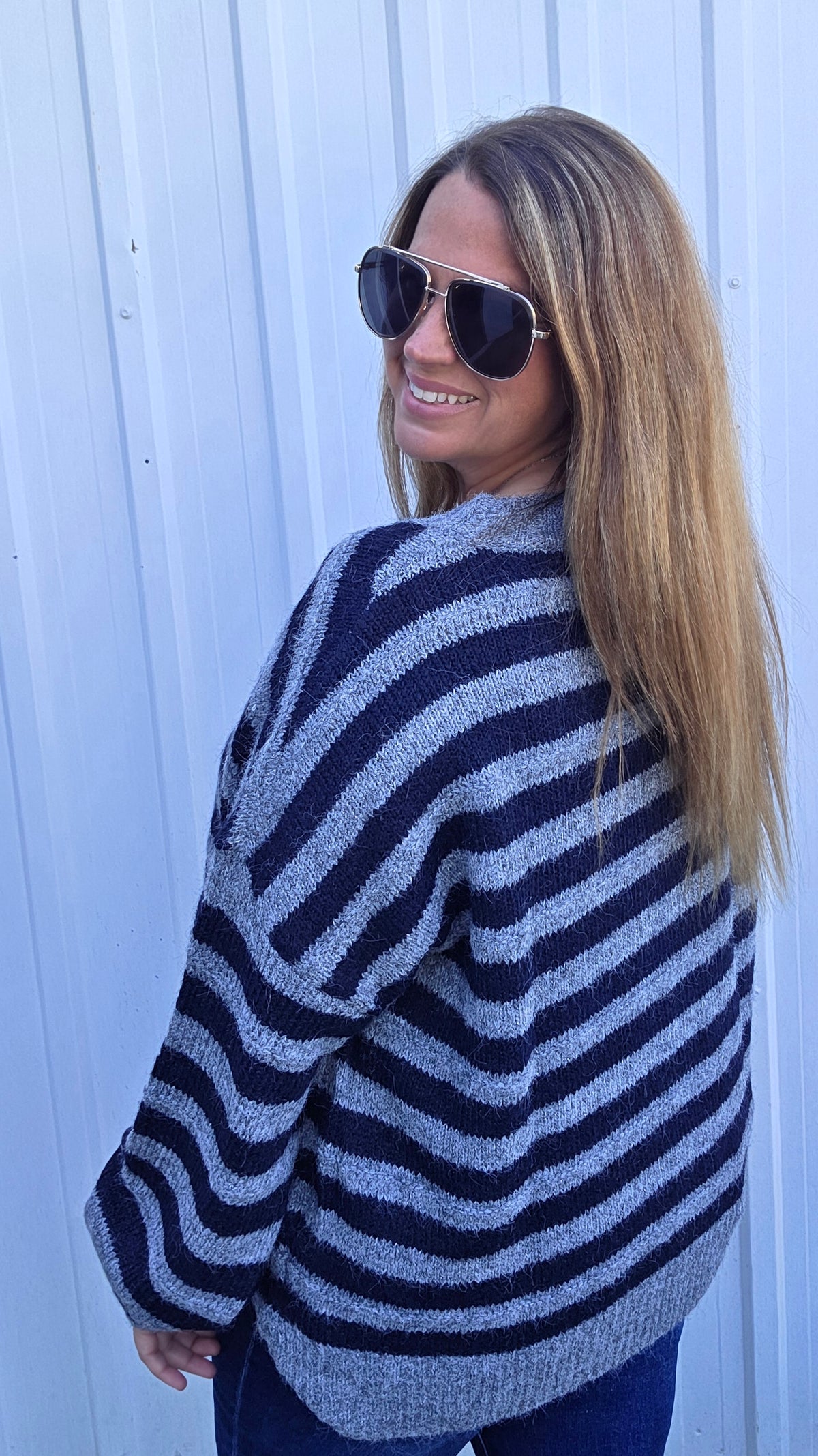 Charcoal/Navy Striped Oversized Sweater
