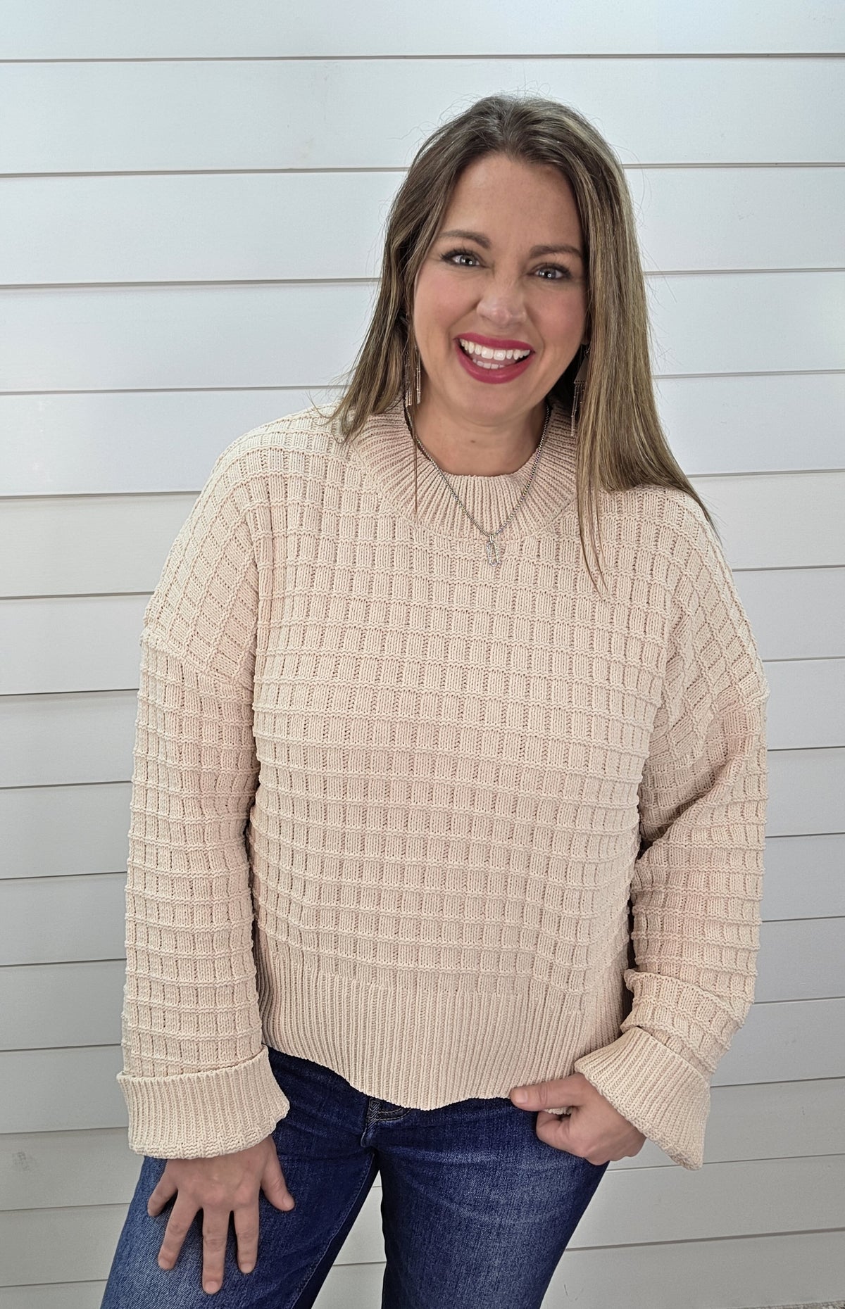 OATMEAL TEXTURED PULLOVER SWEATER