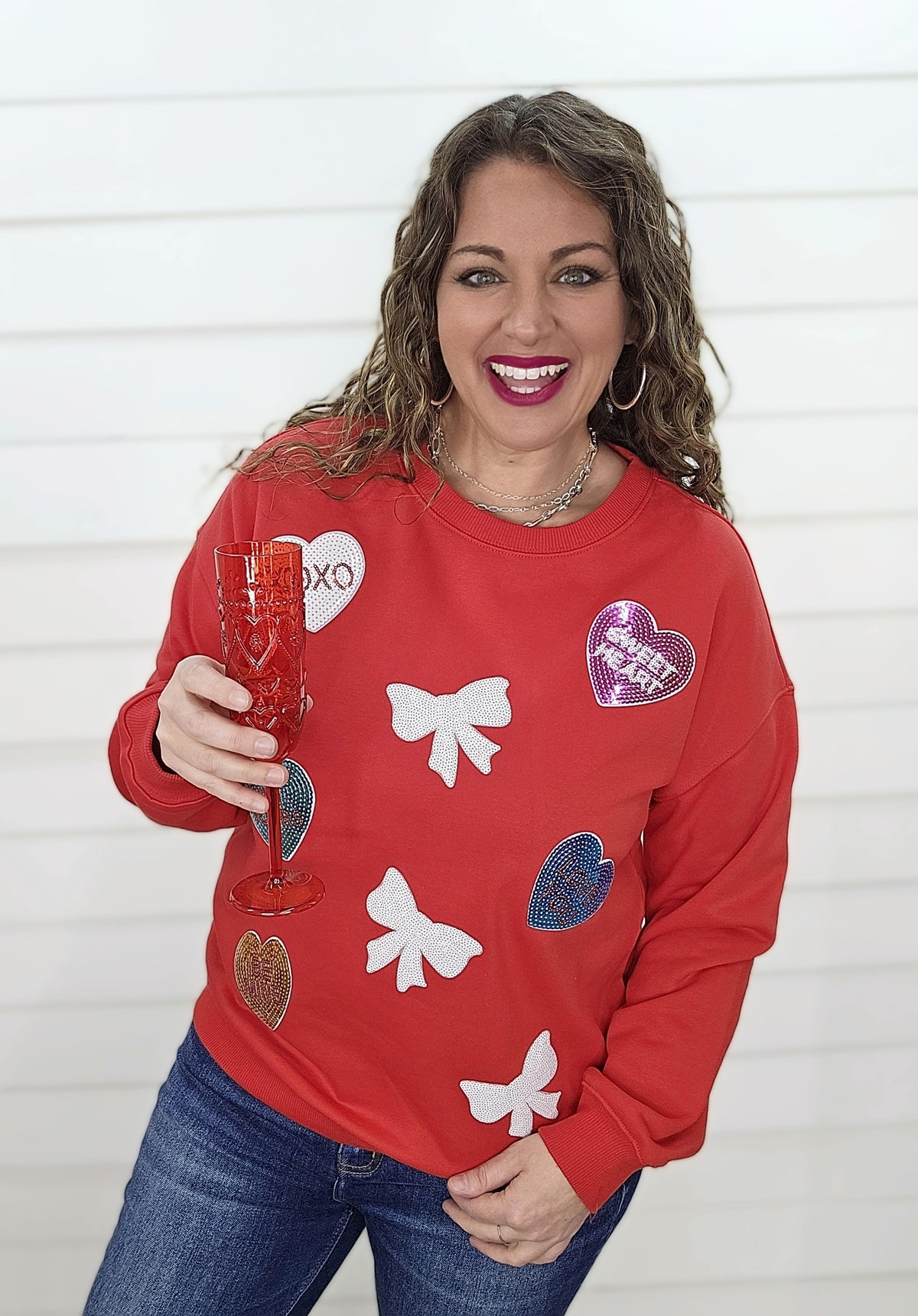 RED CONVERSATION HEART/BOW PULLOVER