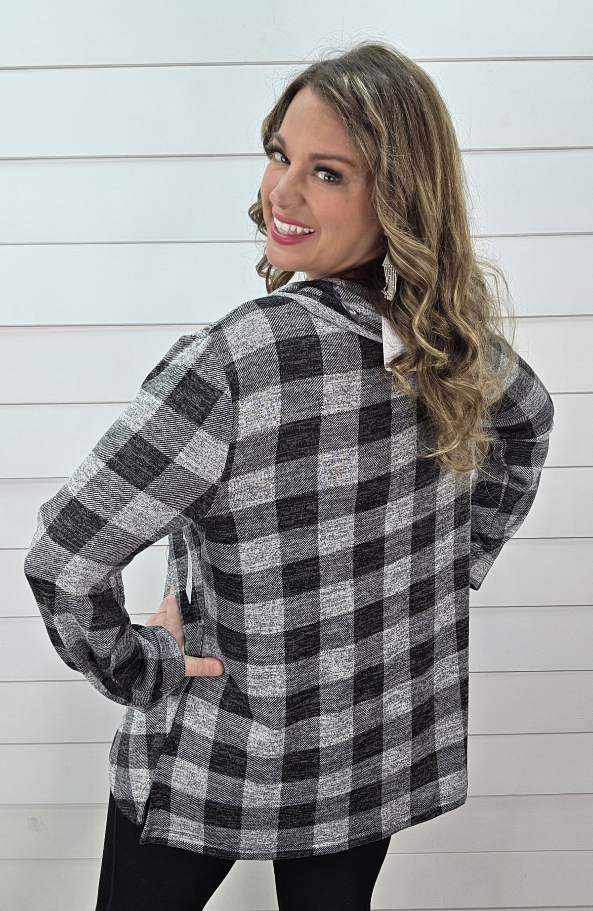 BLACK CHECK COWL NECK KNIT TUNIC