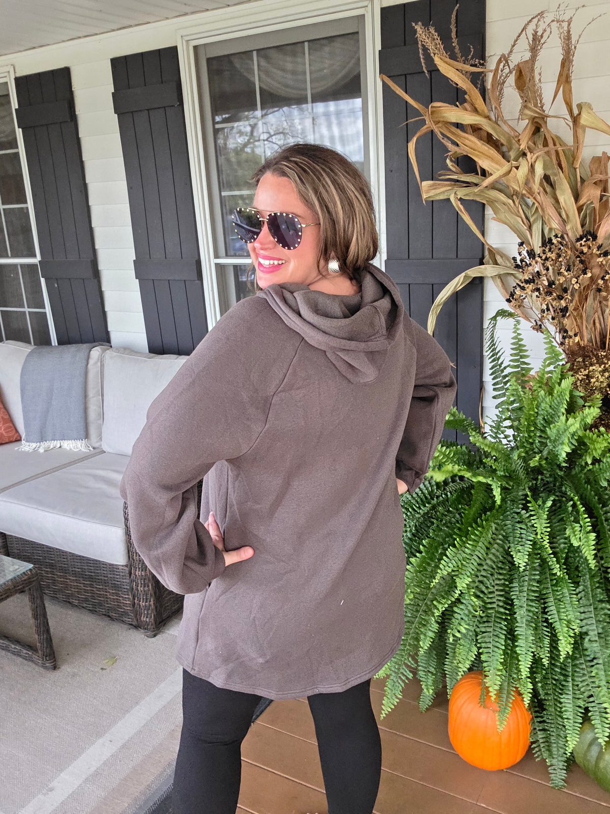 DARK OLIVE HOODED TUNIC SWEATSHIRT