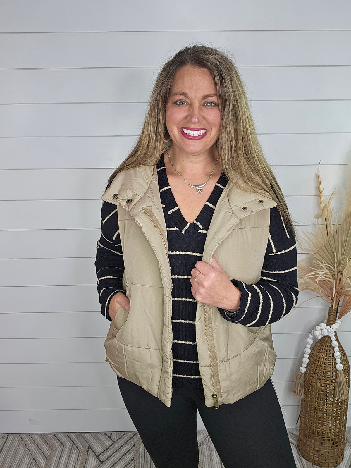 MOCHA OVERSIZED ZIP UP PUFF VEST