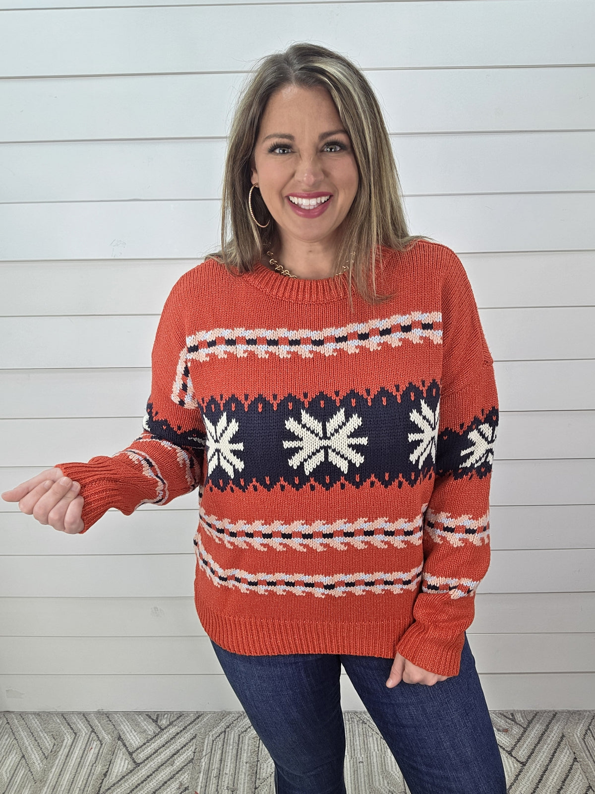 RED SNOWFLAKE PULLOVER SWEATER