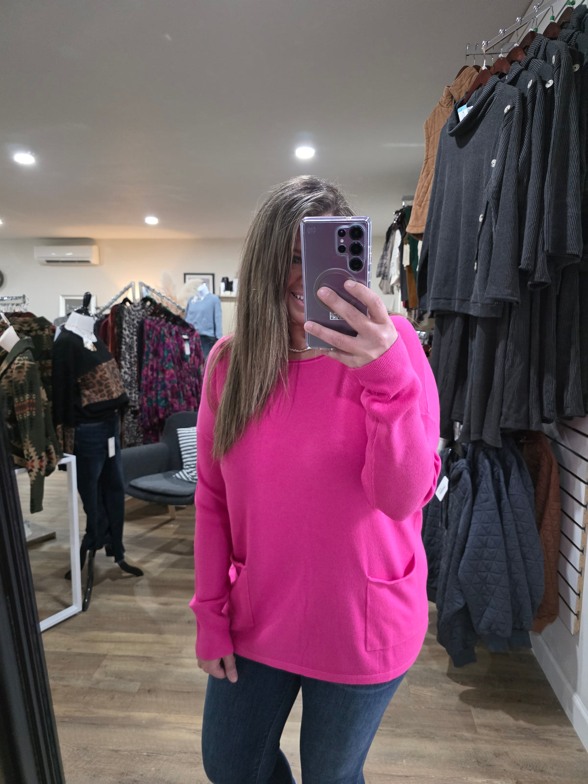 PINK TWO POCKET TUNIC SWEATERS