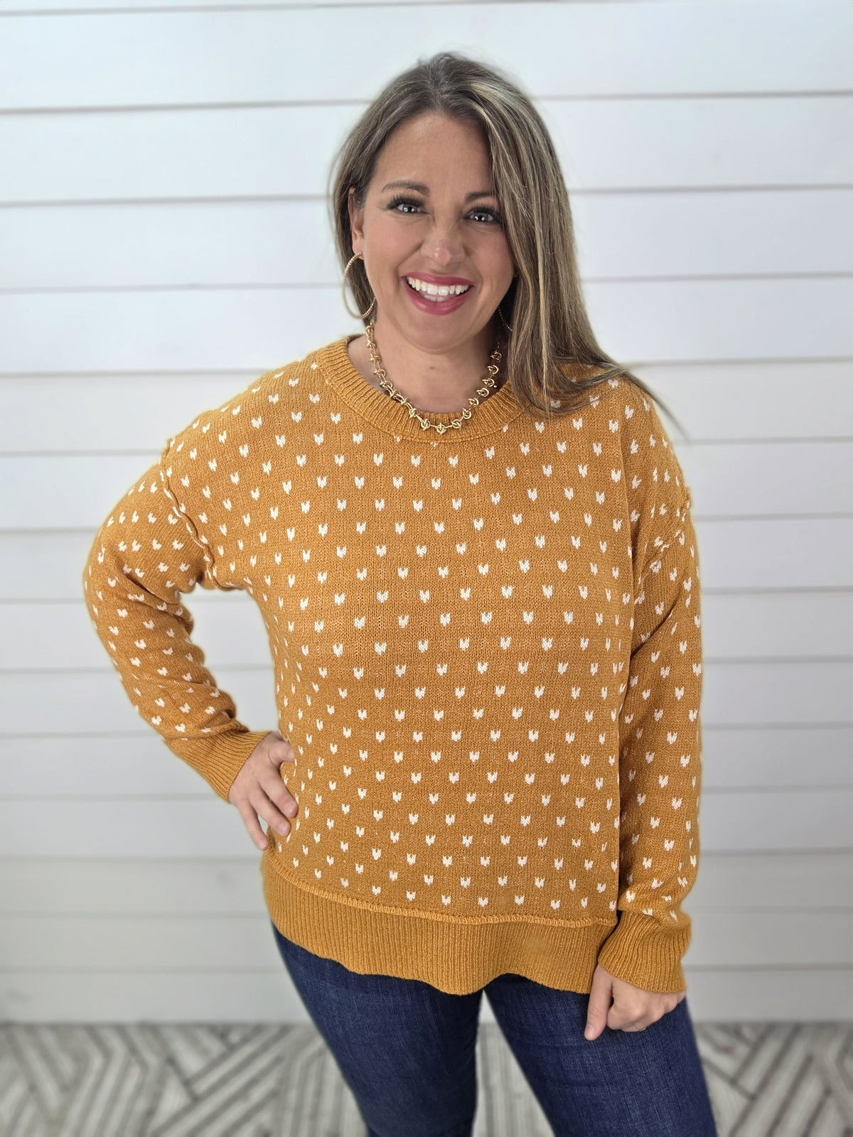 MUSTARD DOT KNIT PULLOVER SWEATER