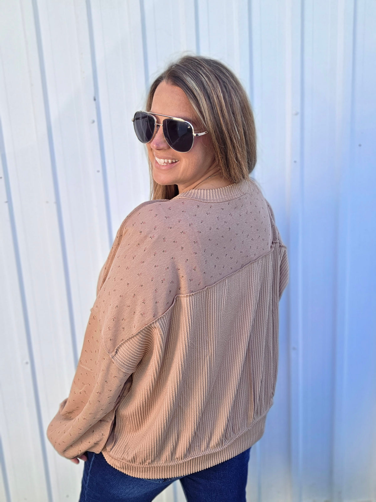 MOCHA DITSY FLORAL OVERSIZED KNIT TOP