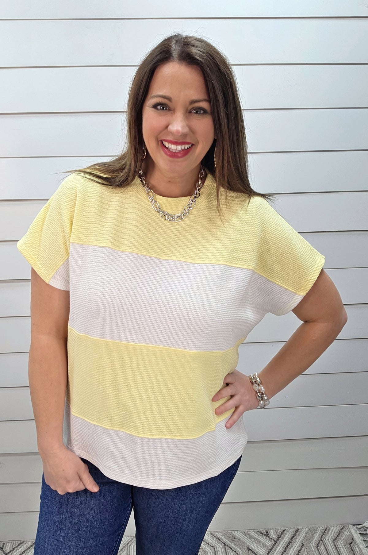 BANANA COLORBLOCK CLOUD KNIT TOP