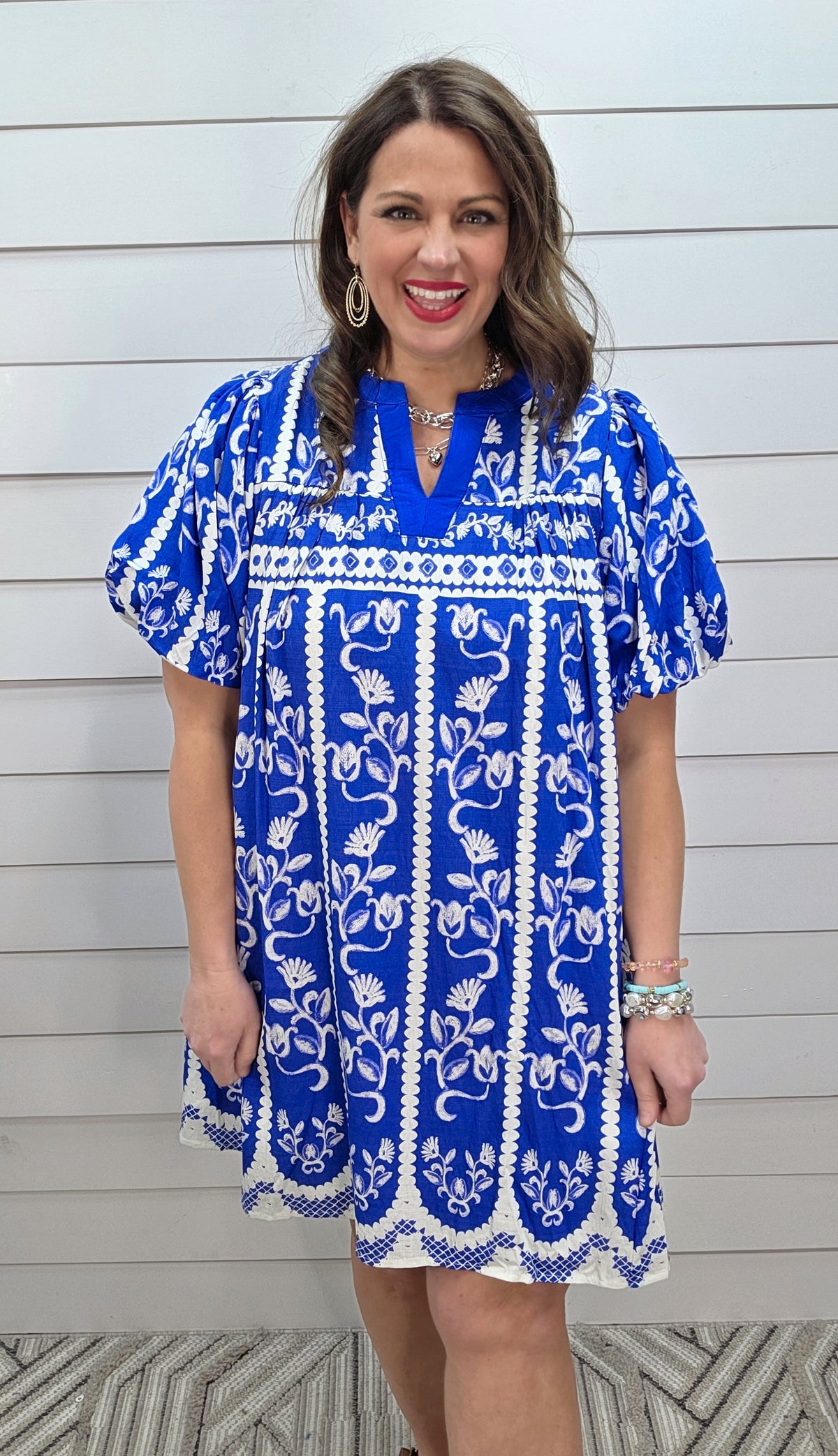 BLUE FLORAL PRINT WOVEN DRESS