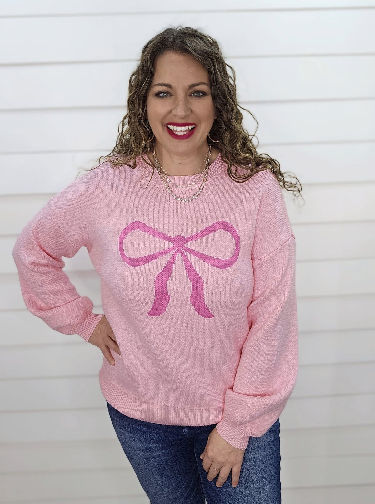 PINK LARGE BOW SWEATER