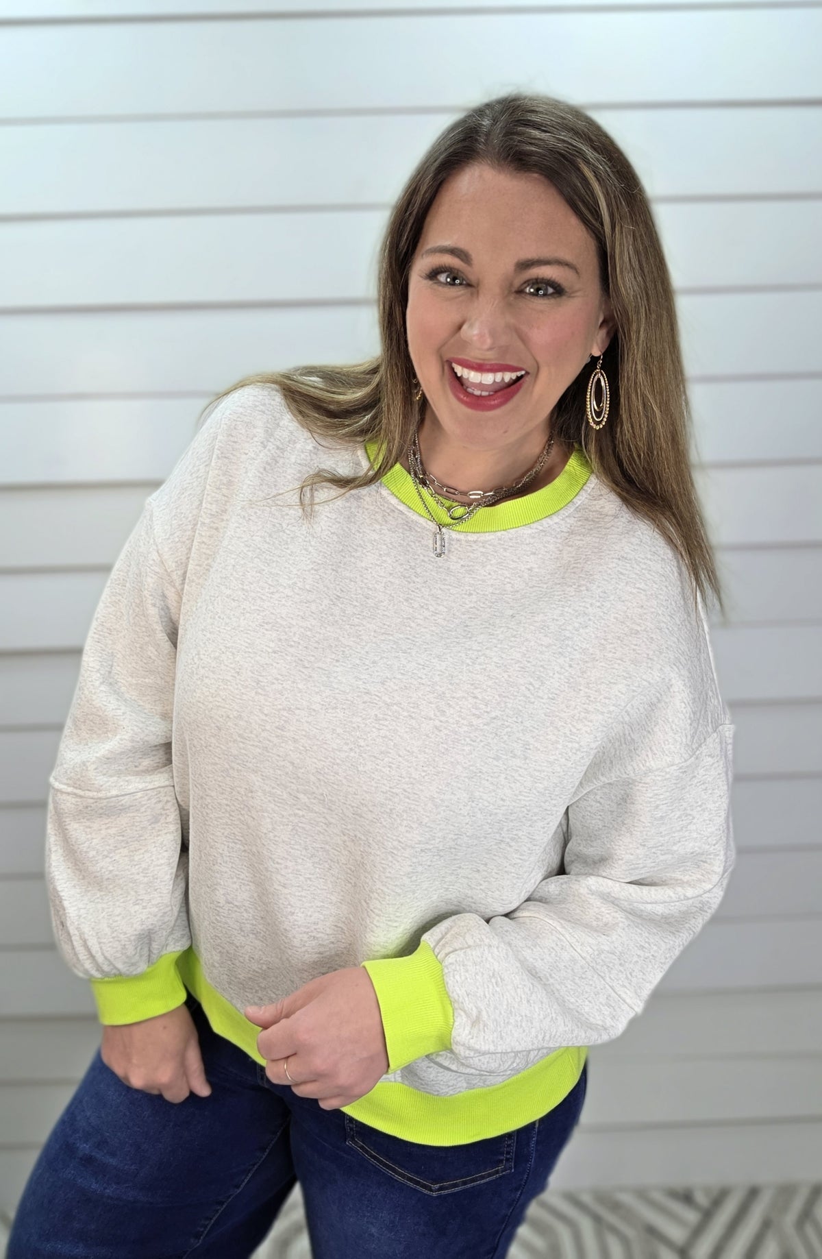 GREY/NEON GREEN PULLOVER SWEATSHIRT