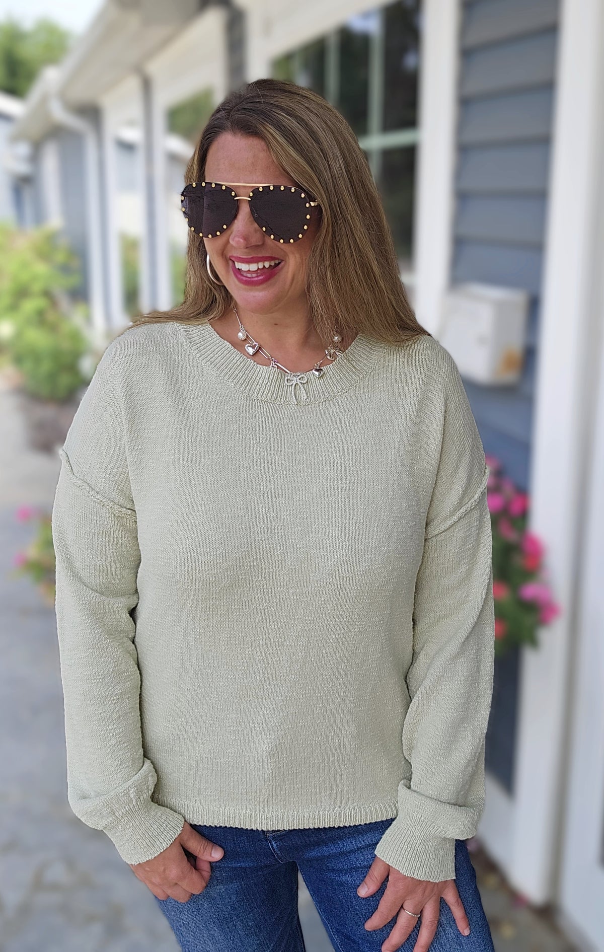 SPROUT DROP SHOULDER COTTON SWEATER