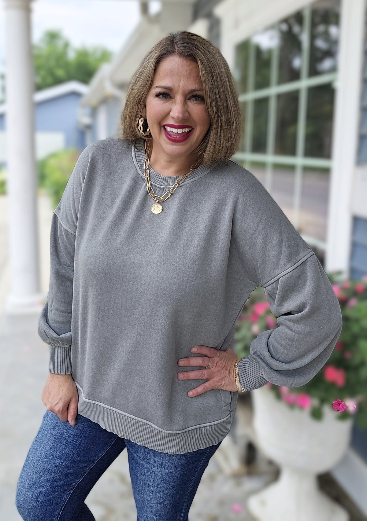 SLEET MINERAL WASH HI LOW PULLOVER WITH POCKETS