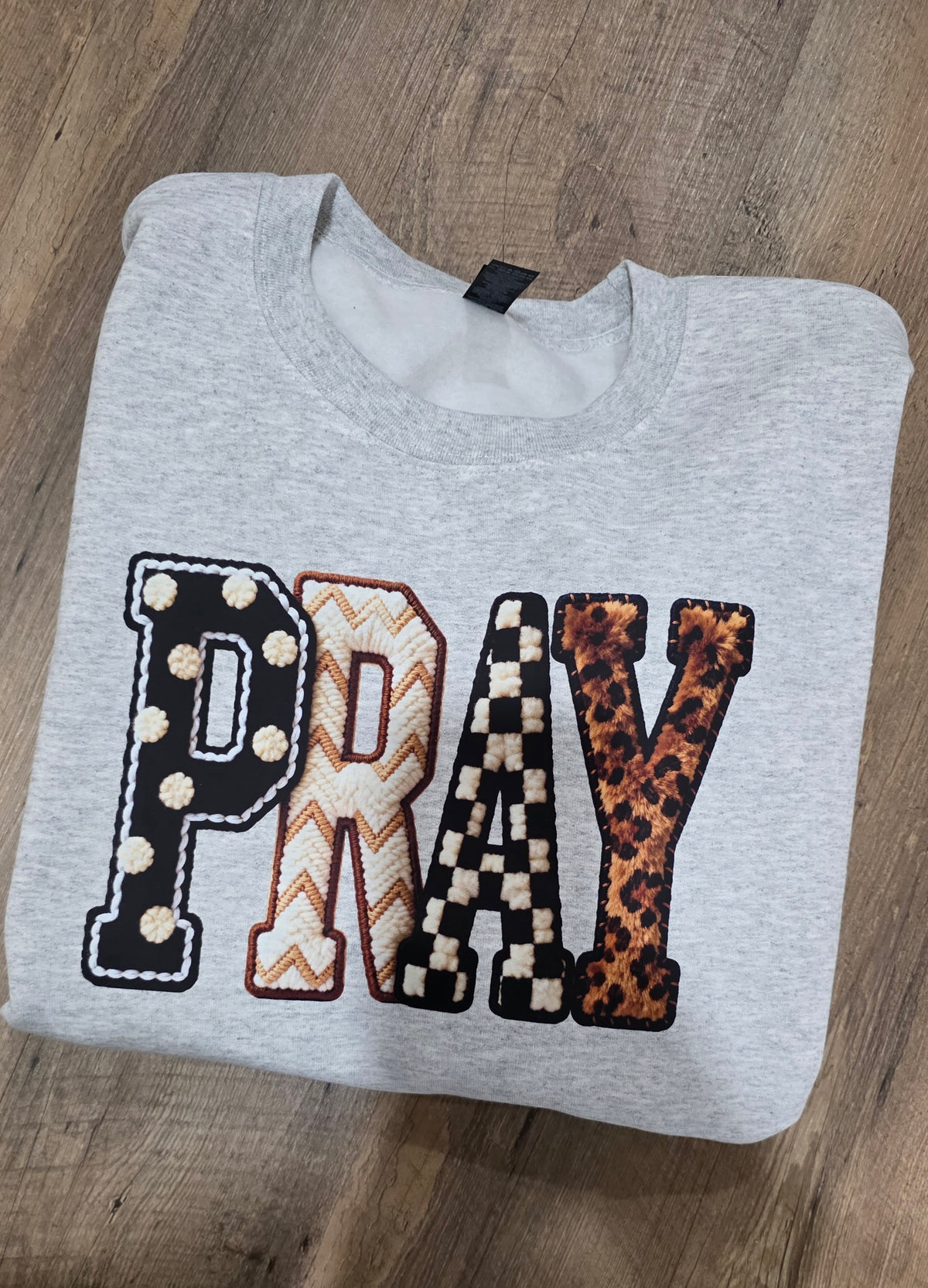 FAUX CROCHET PRAY SWEATSHIRT - ASH COLOR
