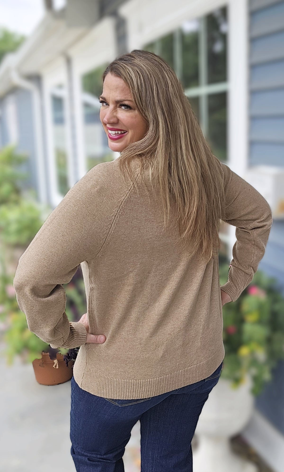 MOCHA ULTRA SOFT BUTTON CUFF TRIM SWEATER