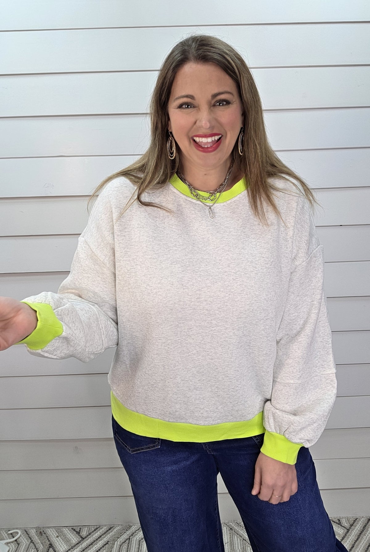 GREY/NEON GREEN PULLOVER SWEATSHIRT