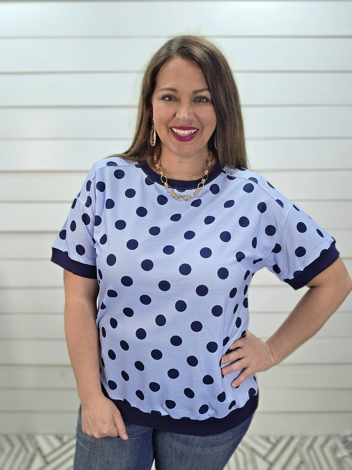 BLUE POLKADOT KNIT TOP