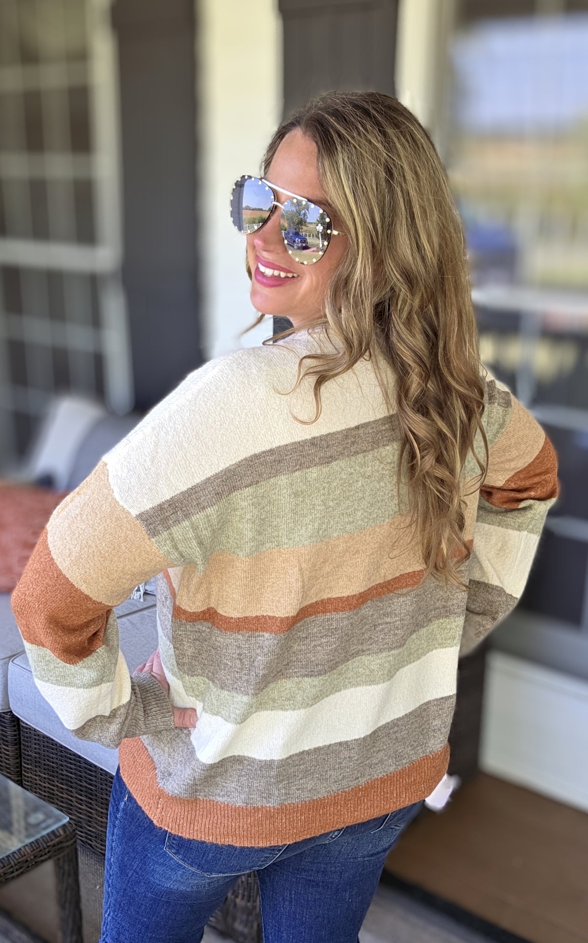MOCHA/TAUPE/RUST COLORBLOCK KNIT LIGHT WEIGHT SWEATER