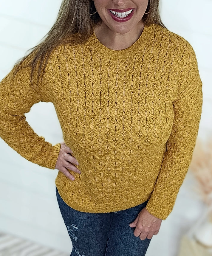 GOLDEN MUSTARD COTTON BUTTON ACCENT SWEATER