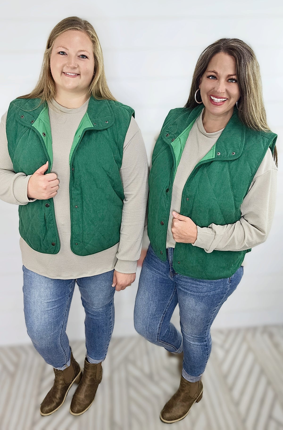 GREEN CORDUROY SNAP BUTTON VEST