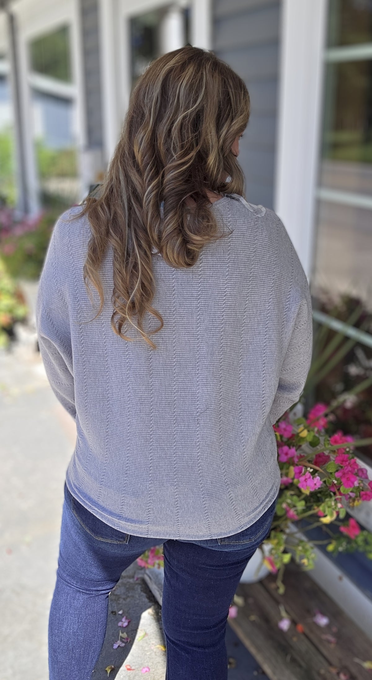 GREY TEXTURED DOLMAN SLEEVE BOAT NECK SWEATER