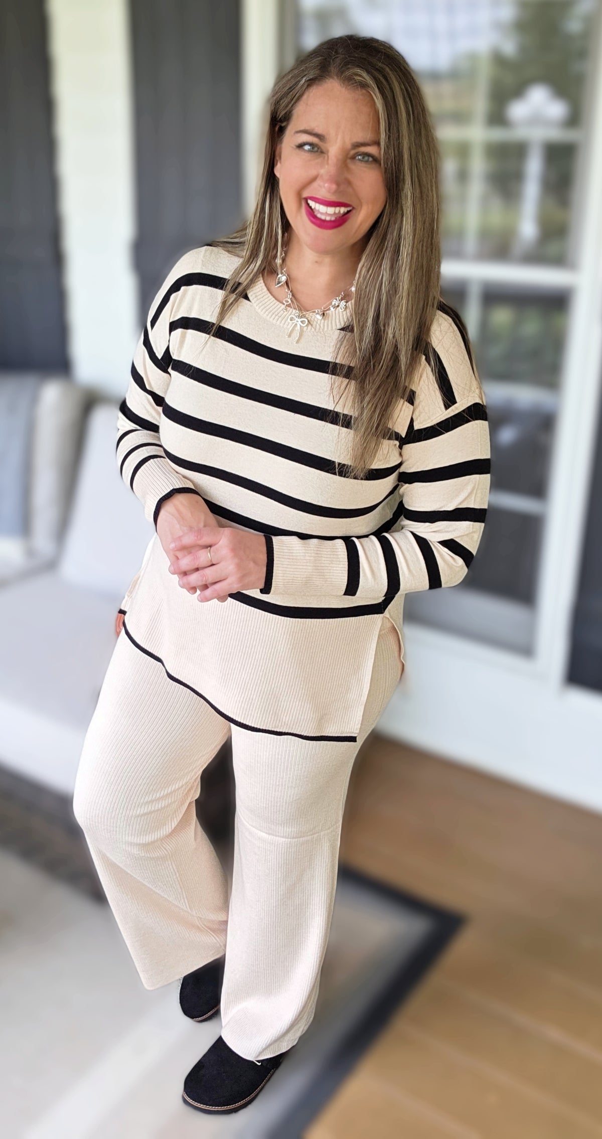 STRIPED LIGHT WEIGHT SWEATER SET - 3 COLORS