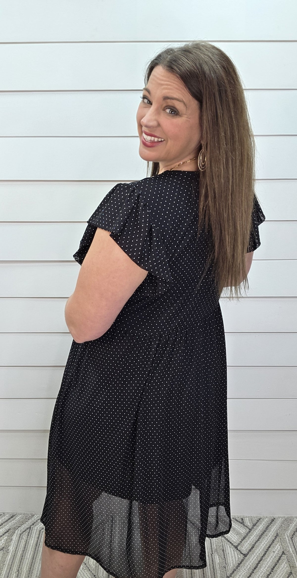 BLACK POLKA DOT MESH OVERLAY DRESS