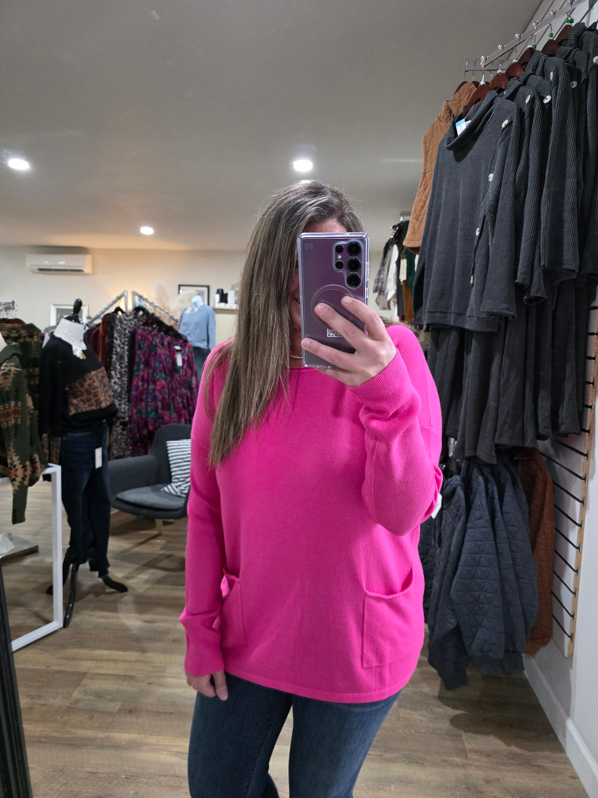 PINK TWO POCKET TUNIC SWEATERS